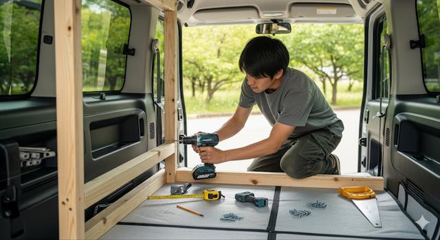 N-VANでの車中泊 | 自作アイデア集